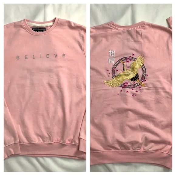 Blind Rooster Pink “Believe” Crew Neck Embroidered Sweatshirt Large - Picture 3 of 6